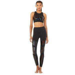 Alo High-Waist Galaxy Moto Leggings Womens Small Black Halographic Yoga Workout